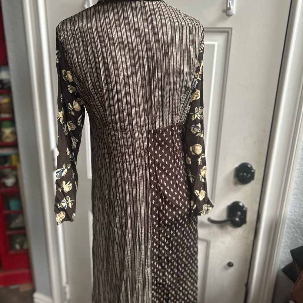 Vintage United Colors Of Benetton Brown Floral Long Sleeve Dress Sz 38 - Picture 8 of 16